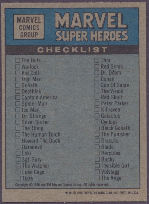 MARVEL SUPER HEROES 1976 CHECKLIST CARD 3